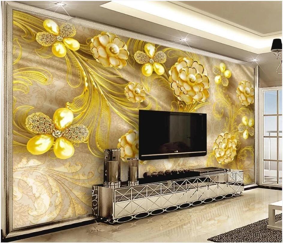 3d wallpaper custom photo Golden jewelry flower background living room home decor 3d wall murals wallpaper for walls 3 d|Wallpapers| - AliExpress